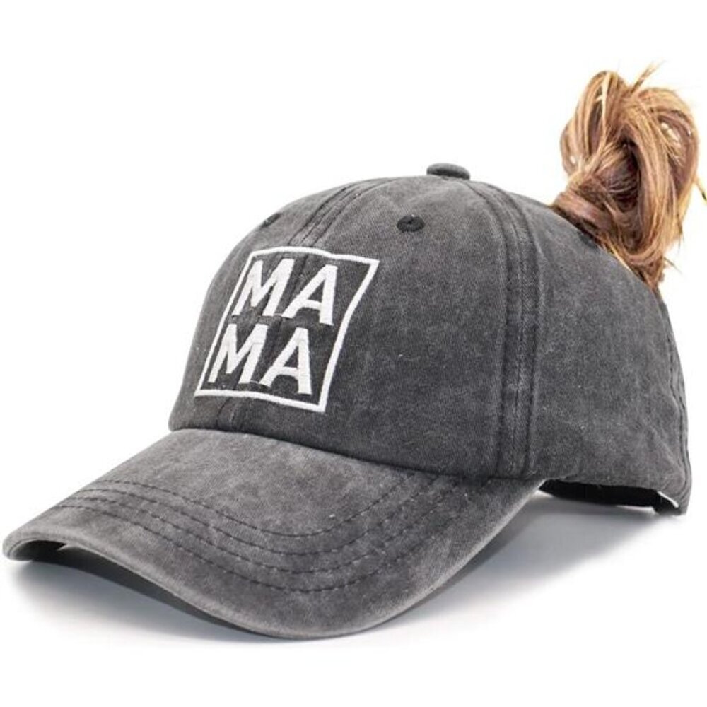 Mom Life Ponytail Baseball Cap Messy Bun Vintage Washed Distressed Twill